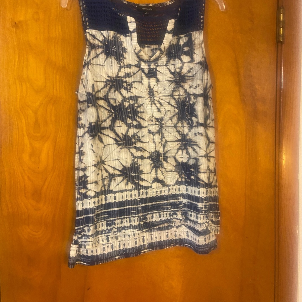 Verve Ami Blue Crochet Mesh Top